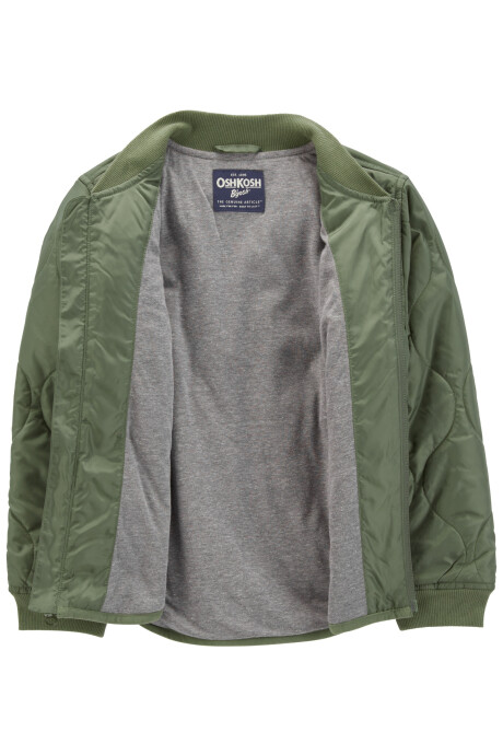Campera de popelina, acolchada, verde oliva. Talles 6-14 Sin color