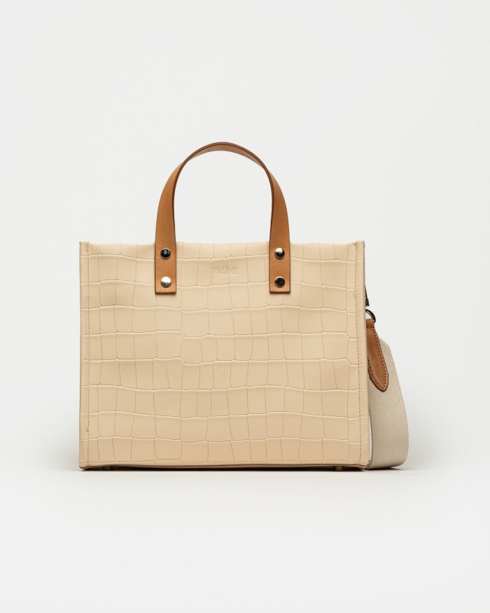 Cartera de mano Capri en cuero grabado croco Natural