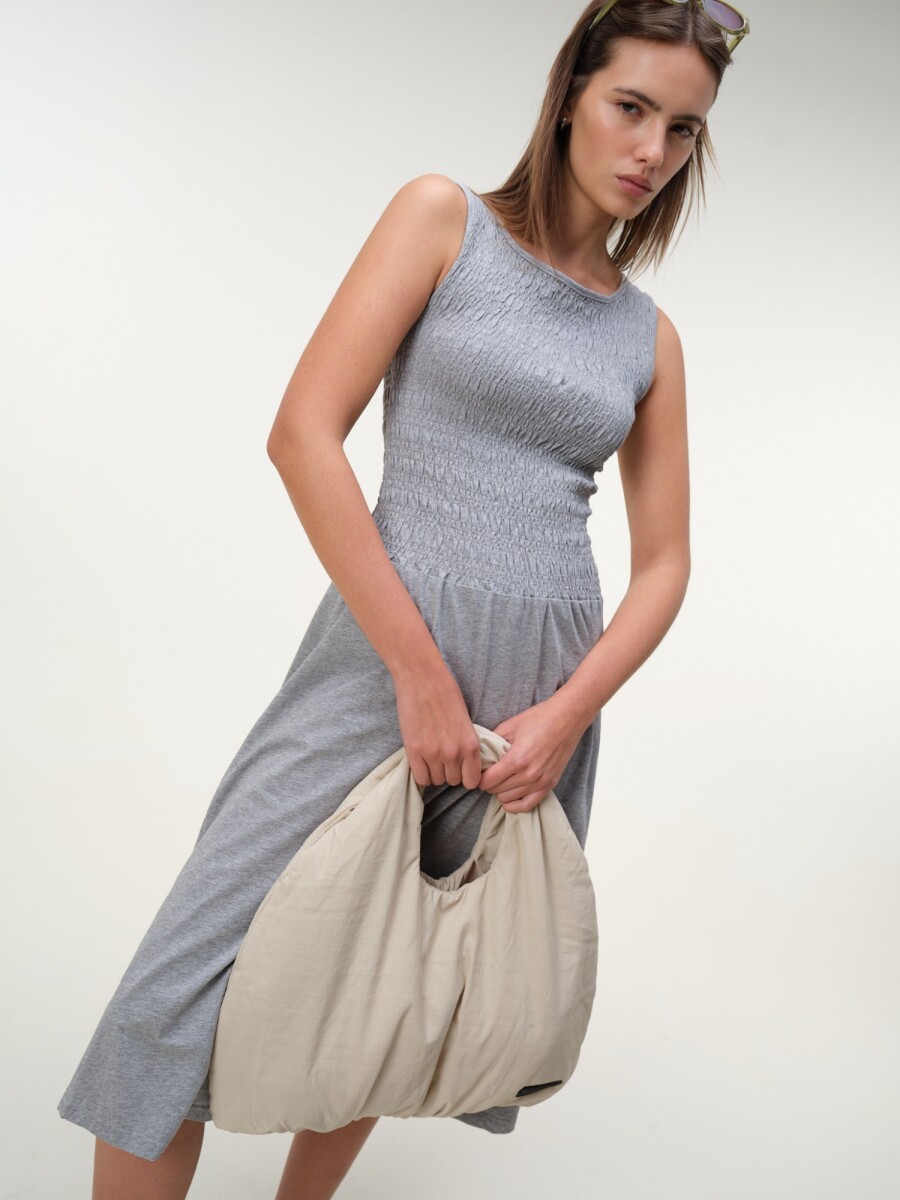 Vestido Frunces Algodón - Gris Melange 
