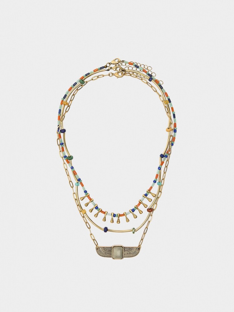 Set De Collares Con Cuentas De Piedras multicolor