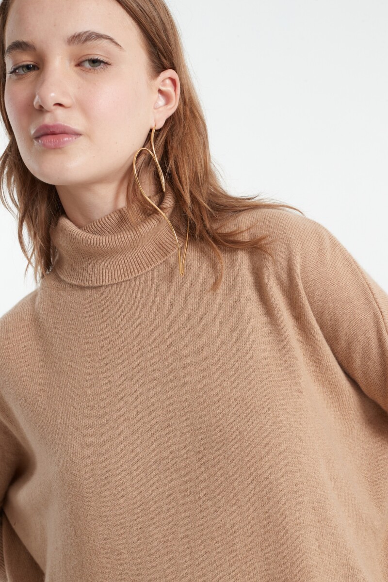 PONCHO LARGE COL ROULE Camel