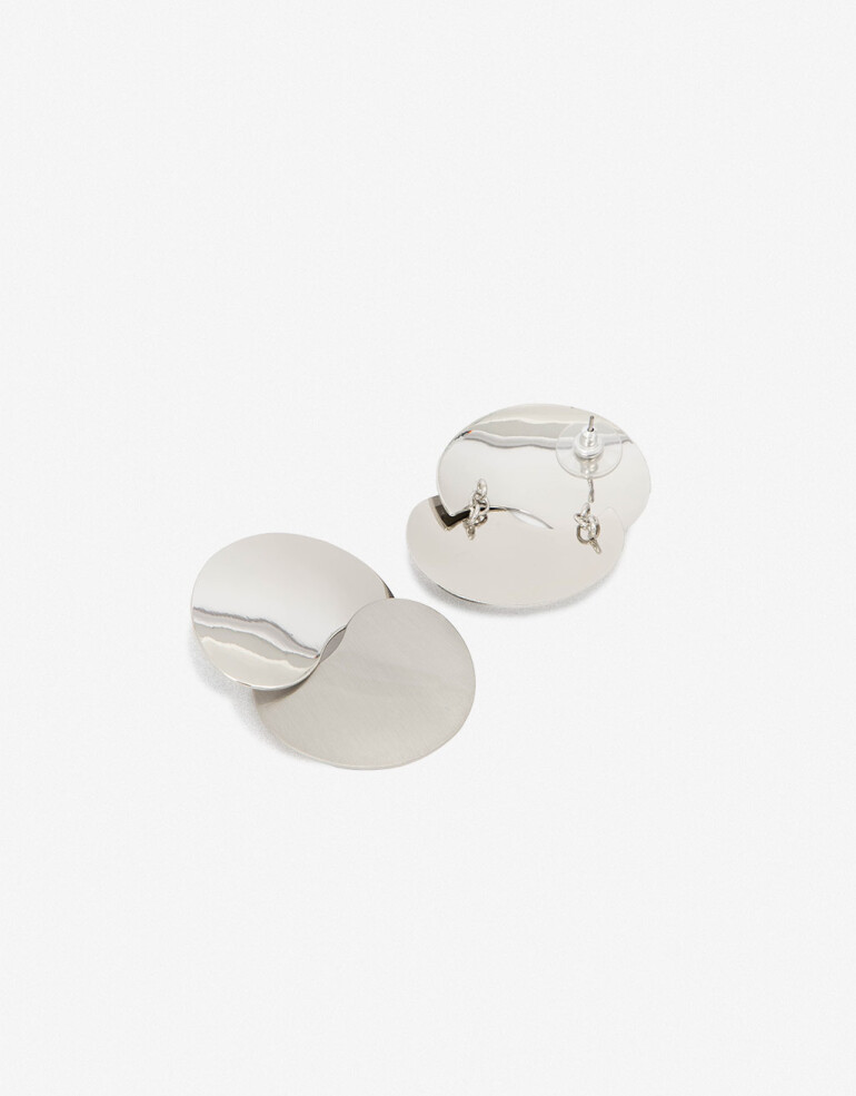 Aros Colgantes Largos Metal Aros Chapones De Metal - Plateado Rodio