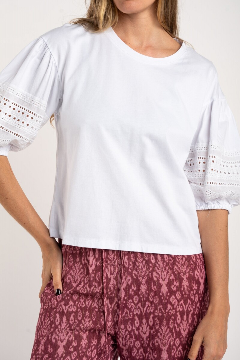 Remera Algodón Combinada Blanco