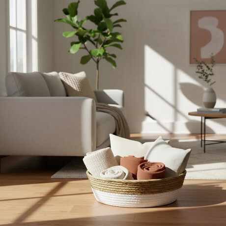 Cesto Canasto de Fibra Natural Paramount Decoración Ø30x9Cm Blanco