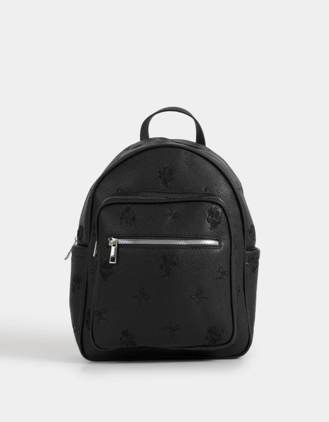 Mochilas Urbanas Mochila De Cuerina Con Relieve - Negro