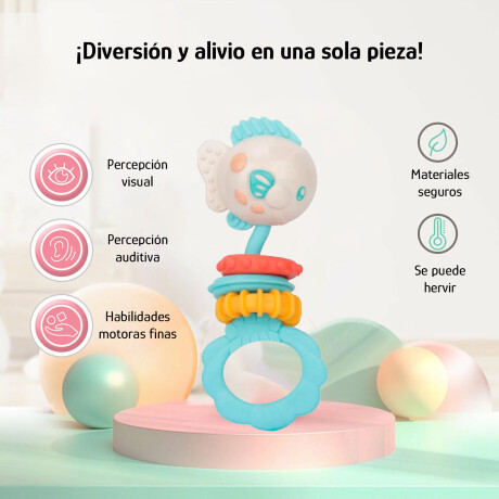 Mordillo Sonajero p/Bebés Juguete Sensorial Alivia Estimula Celeste