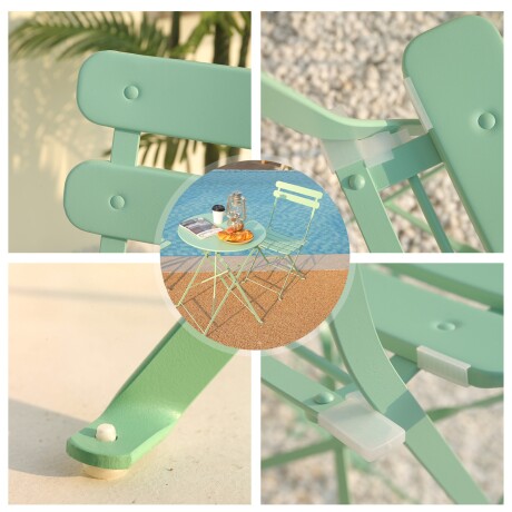 Set De Jardín Mesa Plegable + 2 Sillas Verde agua