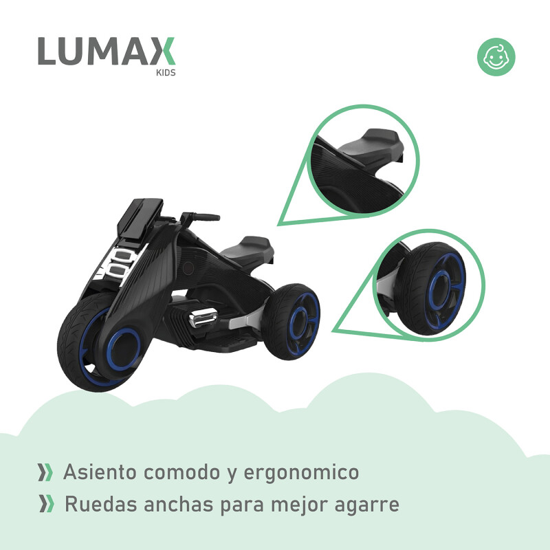 Moto futuro a batería infantil Lumax Grande con luces y musica Negro