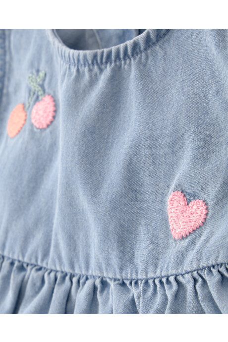 Set tres piezas, short y musculosa de chambray más body de algodón rosado Set tres piezas, short y musculosa de chambray más body de algodón rosado