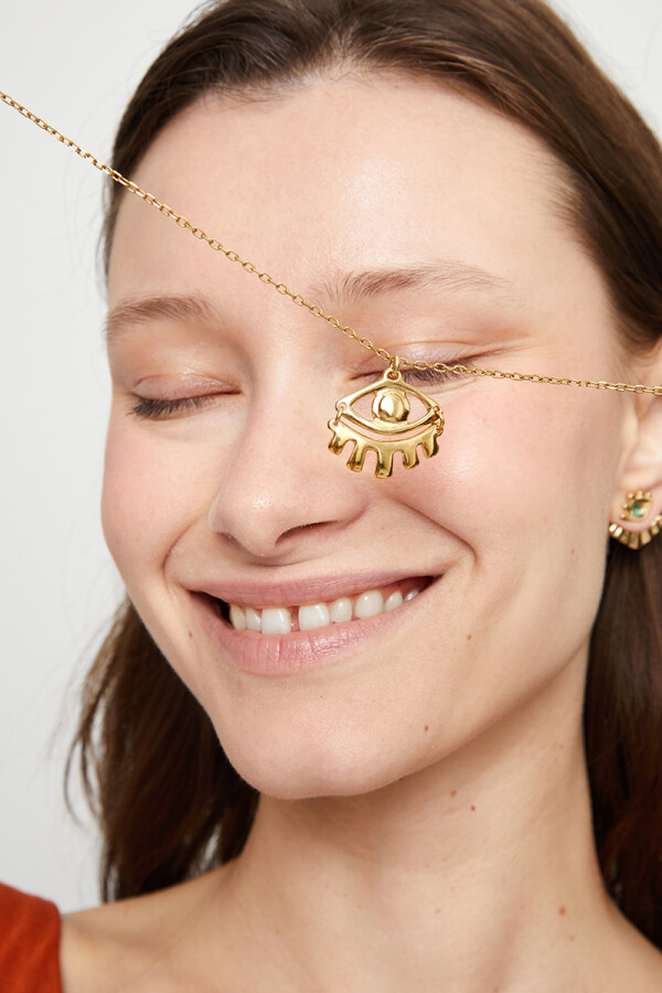COLLAR CORTO DE ALEACIÓN DE METALES BAÑADO EN ORO DE 18K CON DETALLE DE OJO PEQUEÑO Colgante