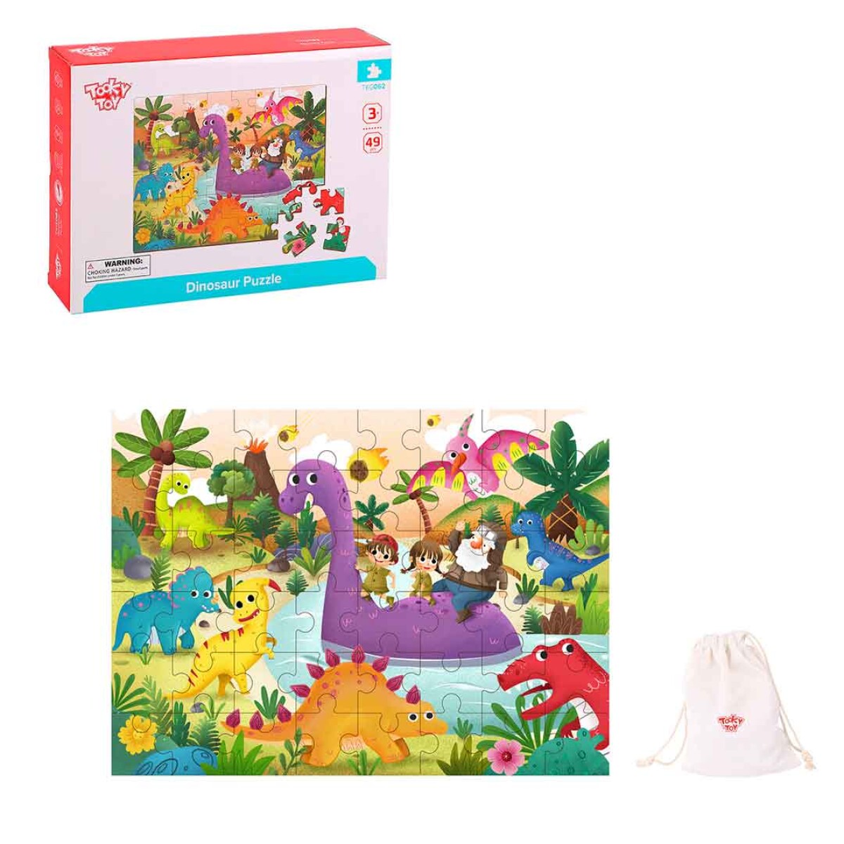 Puzzle Dinosaurios en Madera Tooky Toy con Bolsa de Hilo - 001 