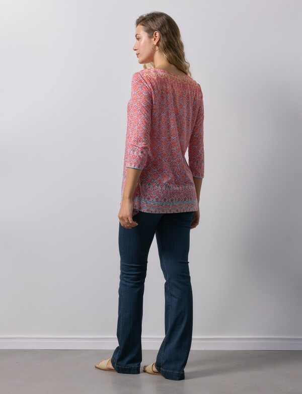 Blusa Det Cuello Printed ROJO/MULTI