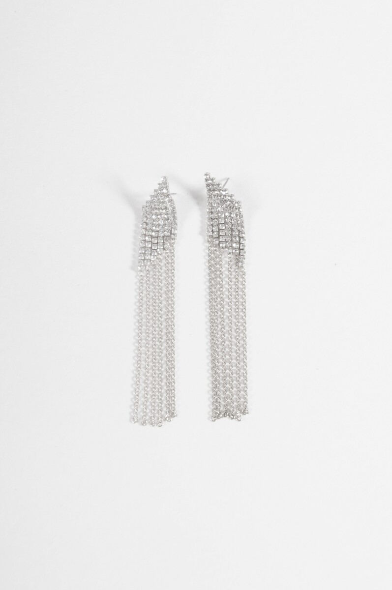 Caravanas strass cadena - plateado 