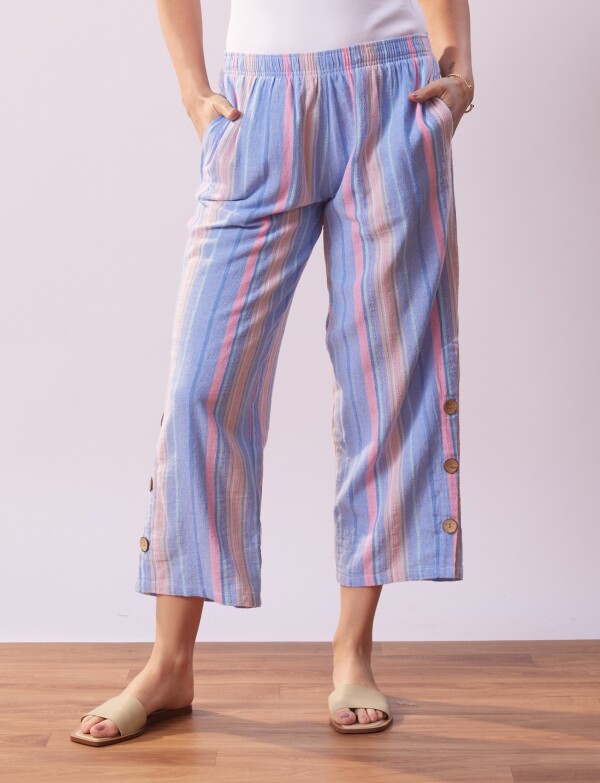 Pantalon Crop Det Btns CELESTE/MULTI
