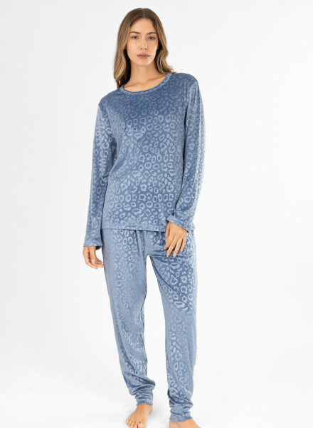 Pijama leopard fleece velour Azul