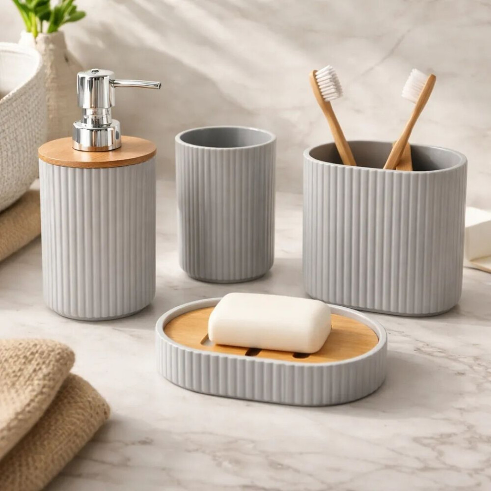 Elegante Kit De Accesorios Para Baño Gris