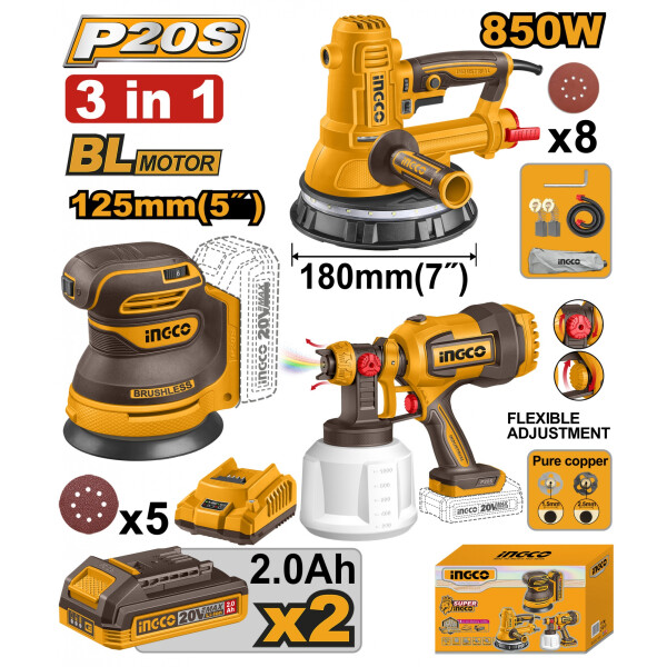 KIT A BATERIA P20S 20V LIJADORA DE YESO 850W 180MM 7´´ + LIJADORA ROTO ORBITAL 1 KIT A BATERIA P20S 20V LIJADORA DE YESO 850W 180MM 7´´ + LIJADORA ROTO ORBITAL 1
