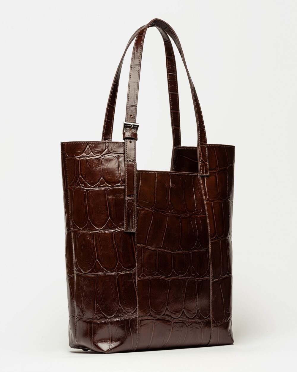 Shopper The Icon en cuero grabado big croco Marron
