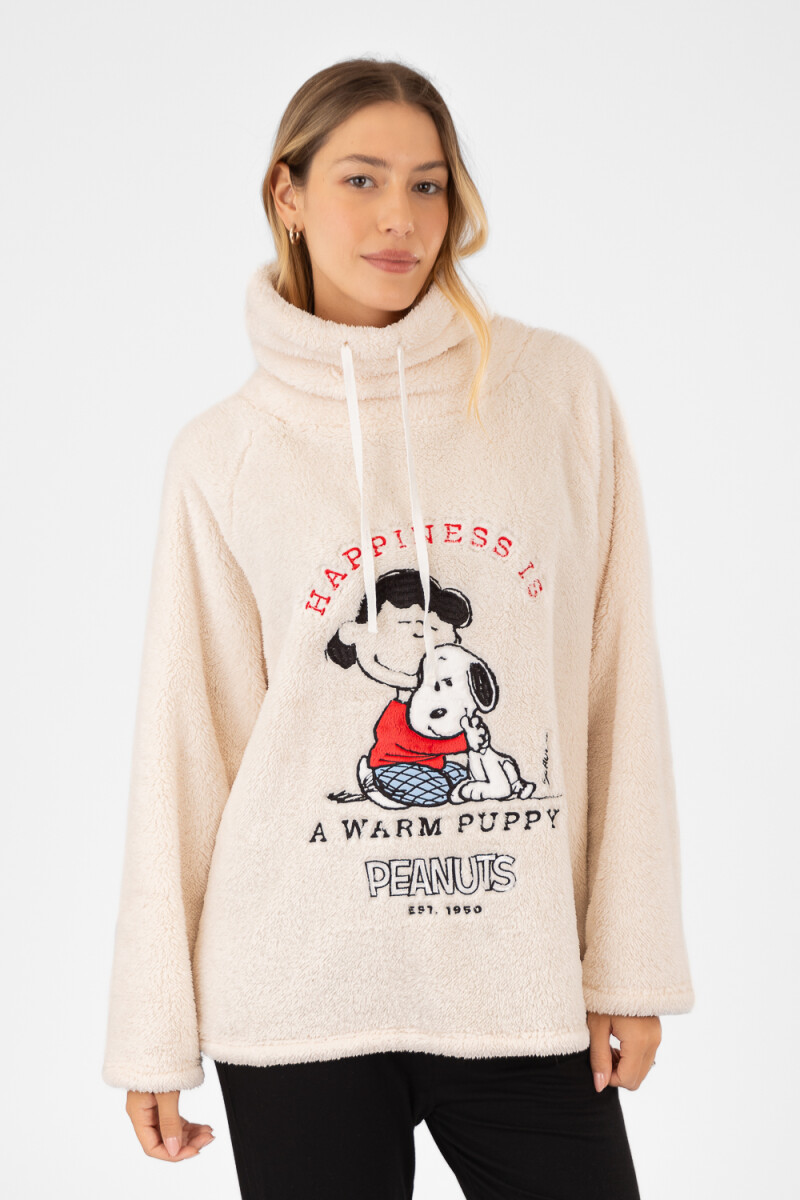 Coral fleece hoodie snoopy Marfil