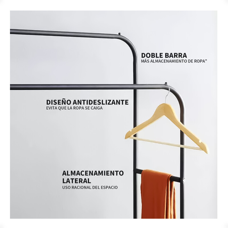 Perchero Doble De Metal Organizador De Ropa Negro