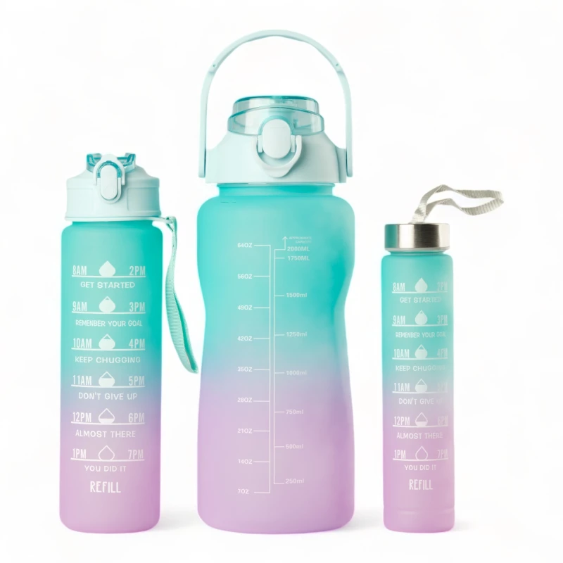 Pack De 3 Botellas De Agua Motivacional Gym Turquesa