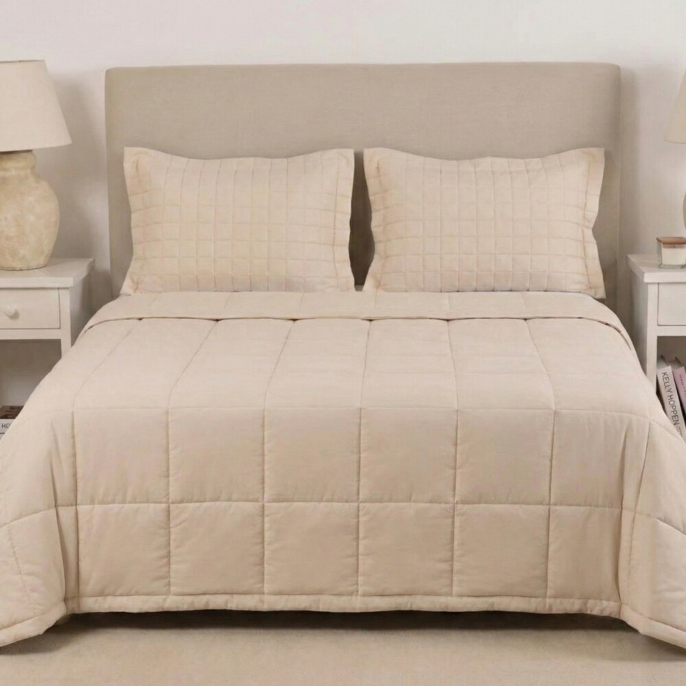 Acolchado mas Fundas Queen - Finezza 400 hilos Beige