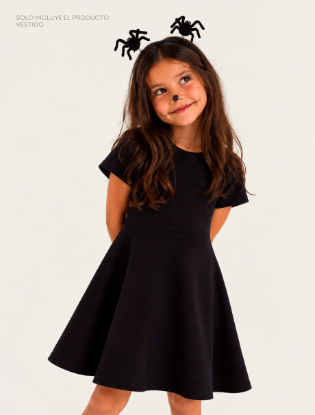 VESTIDO CORTO EN TELA ACANALADA LISO NEGRO