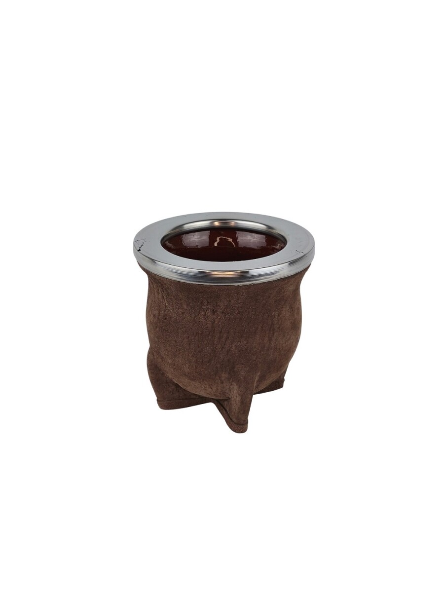Mate ceramica camionero cuero chancho acero grande - Marron 