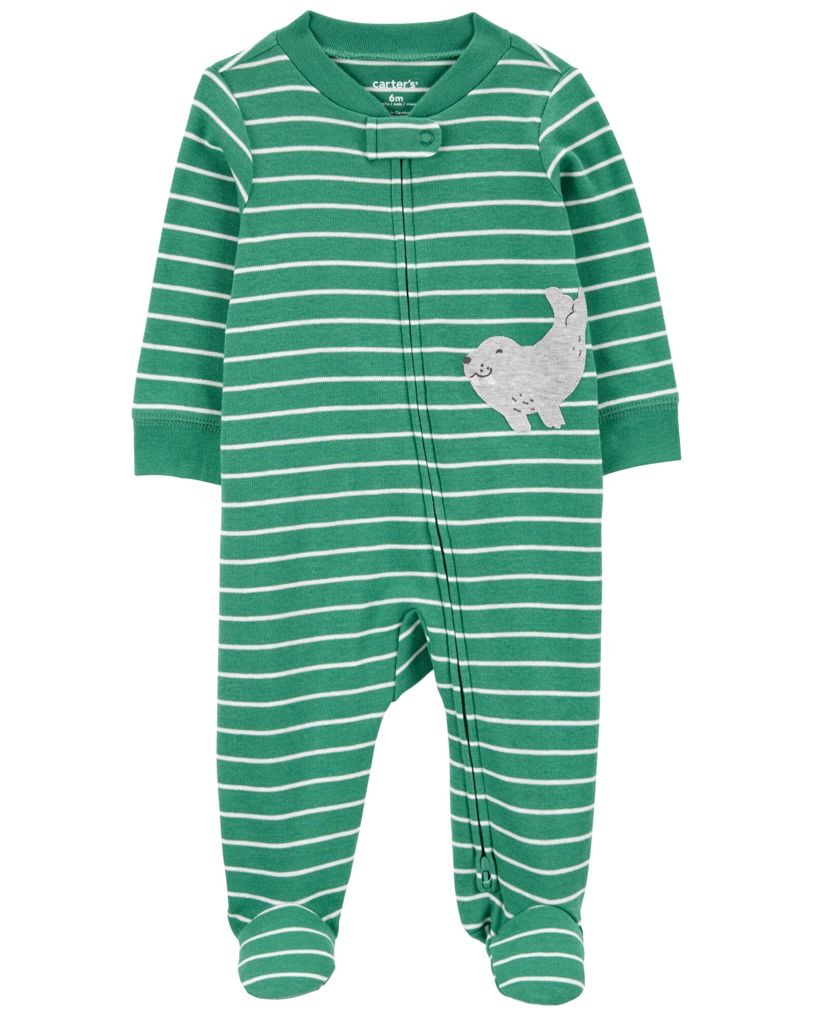 Pijama una pieza de algodón, con pie, estampa morsa Sin color