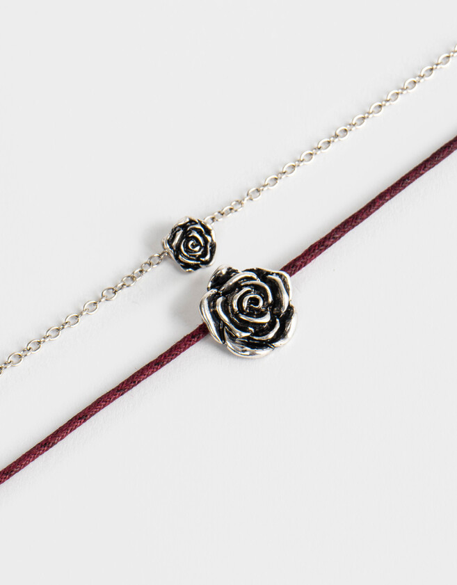 Collares Cortos Con flores Collar Corto Con Flores Antique - Plateado