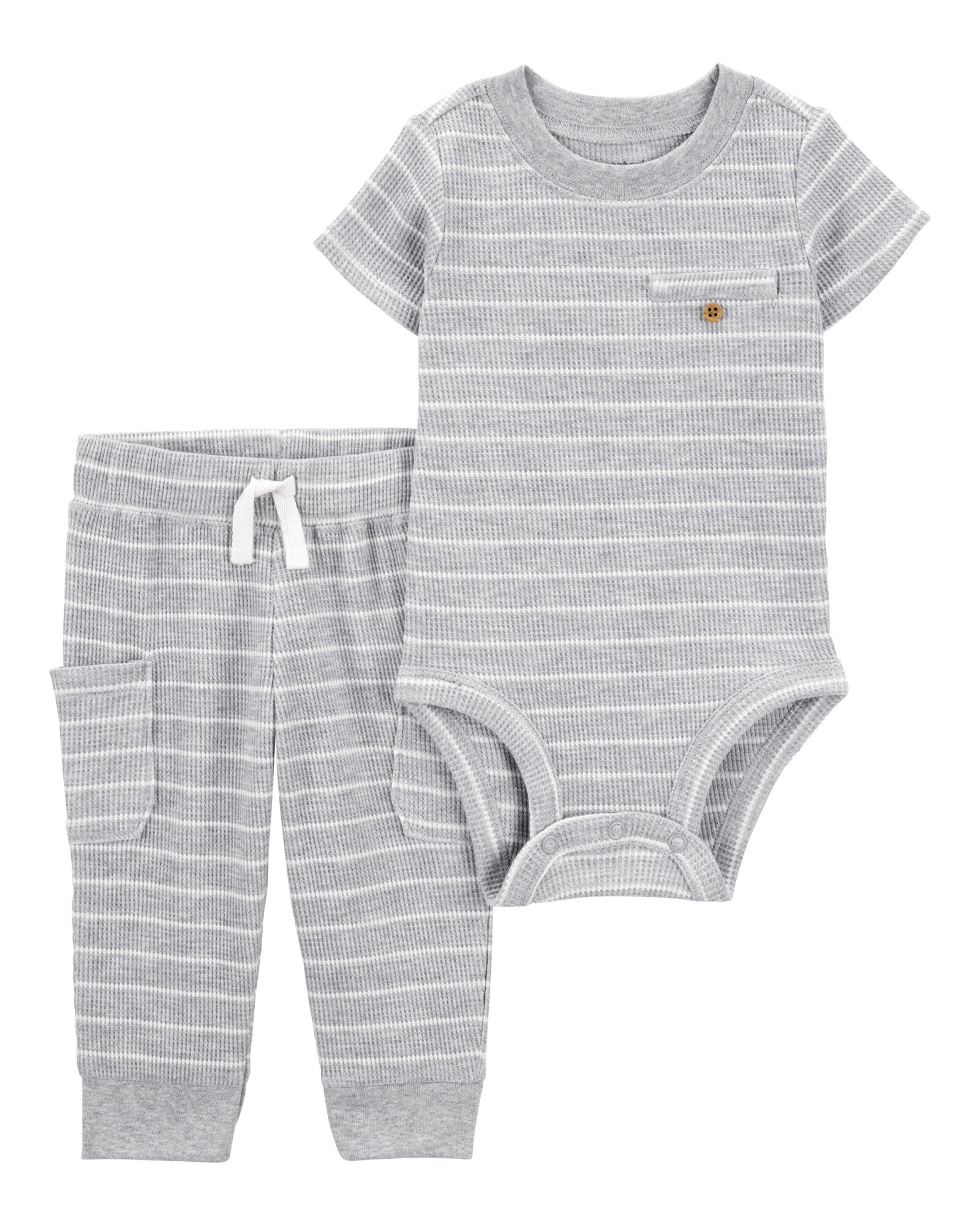 Set dos piezas de algodón térmico, pantalón y body, gris Sin color