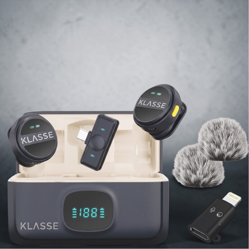 Set x2 Micrófonos Solapero Klasse con Estuche de Carga | USB-C + Lightning | Corbatero Set x2 Micrófonos Solapero Klasse con Estuche de Carga | USB-C + Lightning | Corbatero