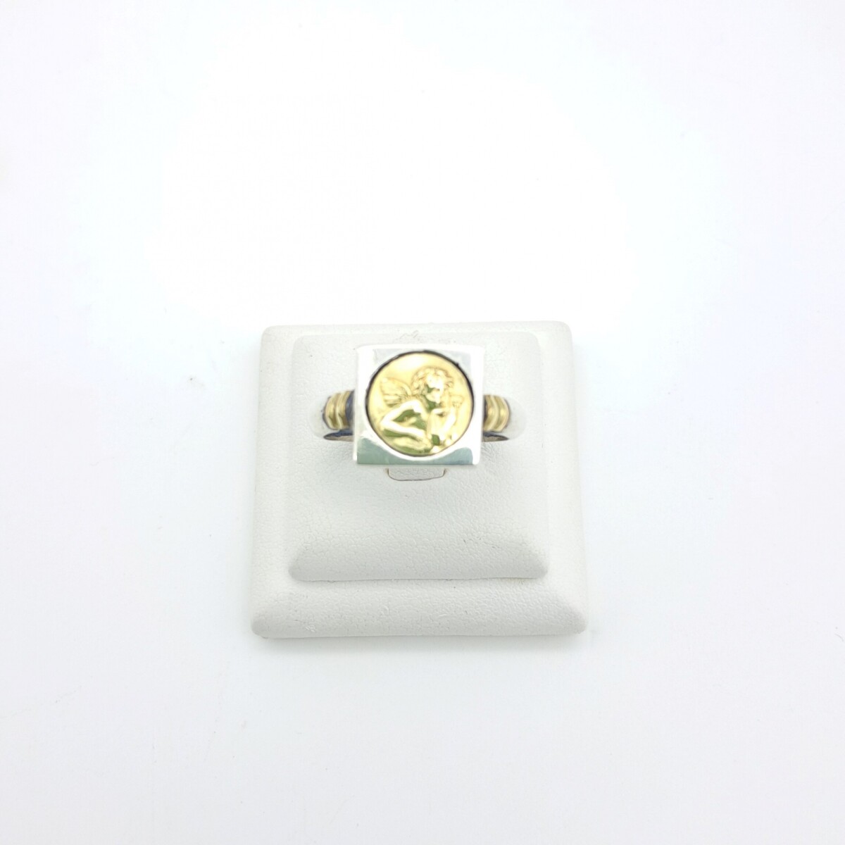 Anillo religioso de plata 925 y double en oro 18 ktes, ANGEL RAFAEL. 