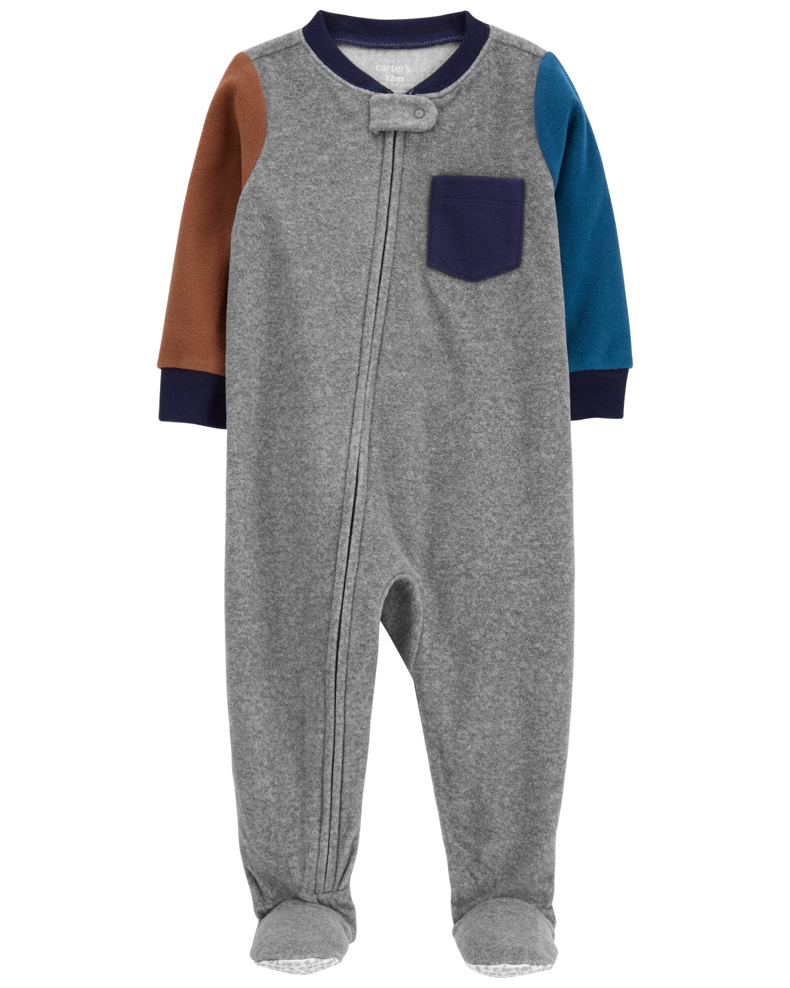 Pijama una pieza de micropolar con pie diseño bloque de colores 0