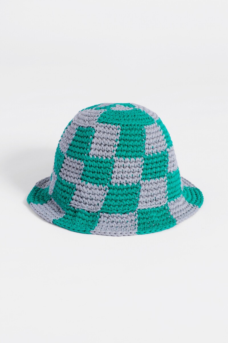 Gorro bucket tejido a cuadros verde