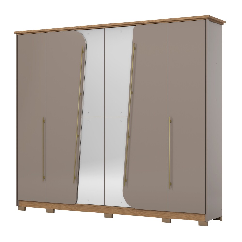 ROPERO DUBAI 6 PUERTAS 6 CAJONES INTERNOS CON ESPEJO GUARDARROPA CLOSET ARMARIO CANELA