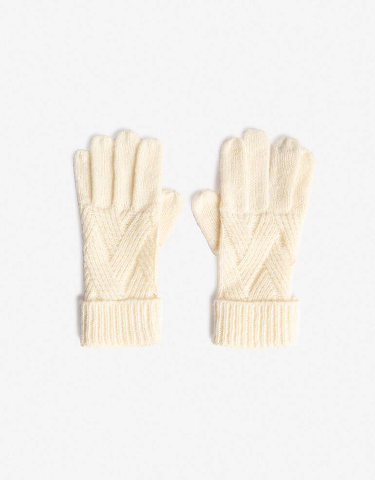 Guantes Tejidos Par De Guantes Con Punto Espigado - Blanco Crudo