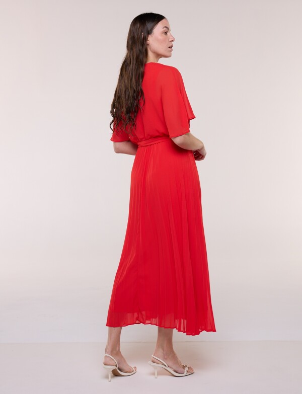 Vestido Noche Plisado Lazo ROJO