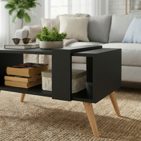 Mesa Ratona de Centro Retro Scandi MDP 15mm – Negro con Patas Nordik Mesa Ratona de Centro Retro Scandi MDP 15mm – Negro con Patas Nordik