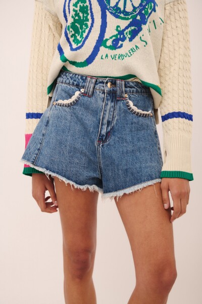 SHORT WIDE XL CROCHET Celeste Con Blanco