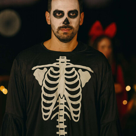 Disfraz esqueleto Halloween ADULTO con diseño brillante Negro