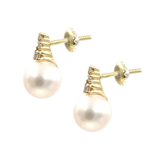 Caravanas Gretta en oro amarillo 18k con brillantes y perlas Caravanas Gretta en oro amarillo 18k con brillantes y perlas