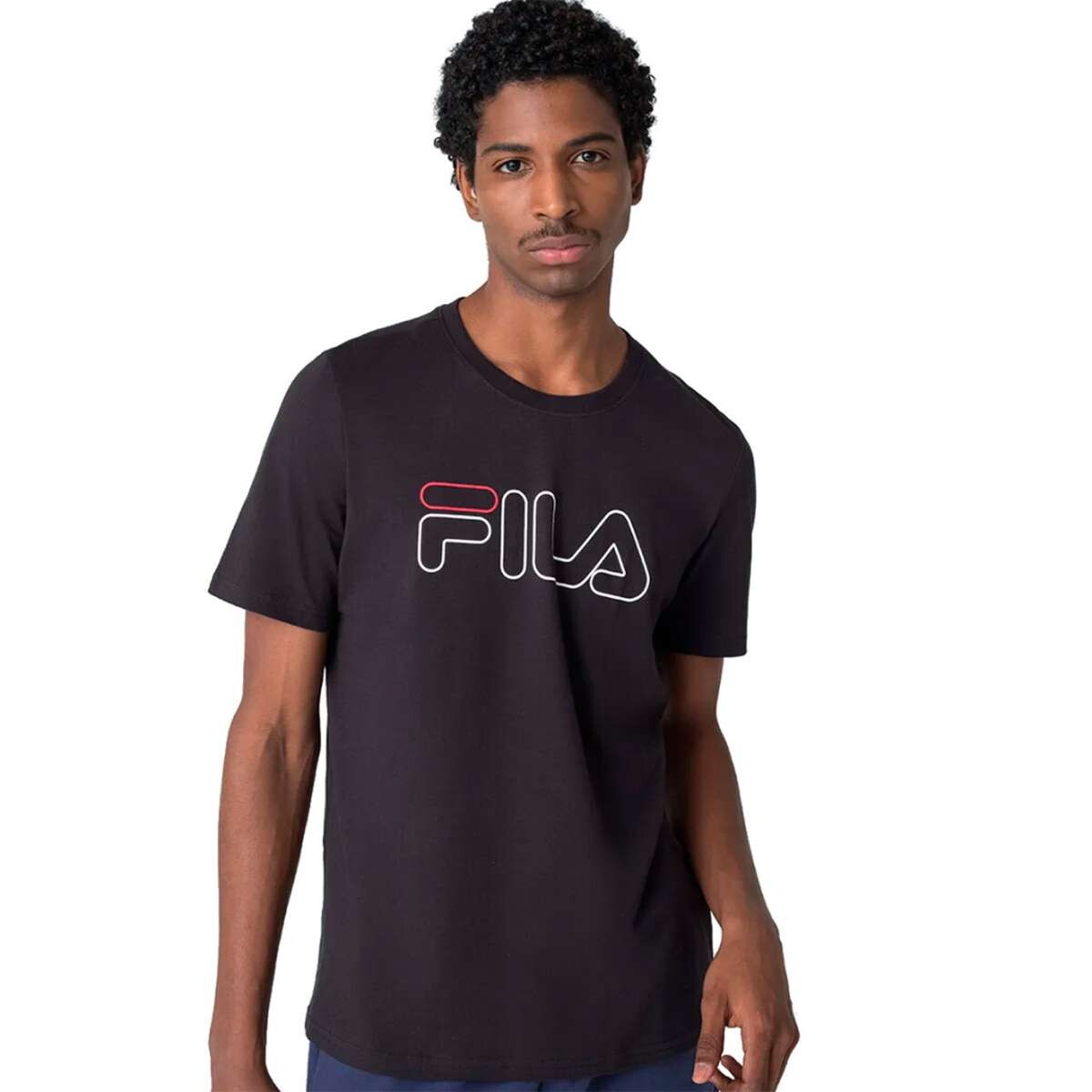 Fila Remera Regular Letter Outline Hombre - Negro-Blanco 