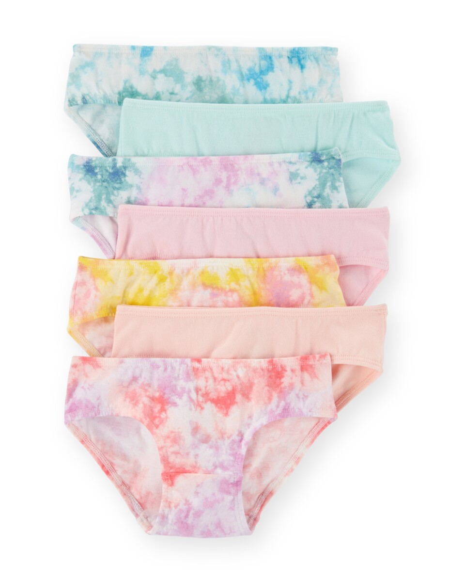 Pack siete bombachas de algodón, diseño tie-dye 