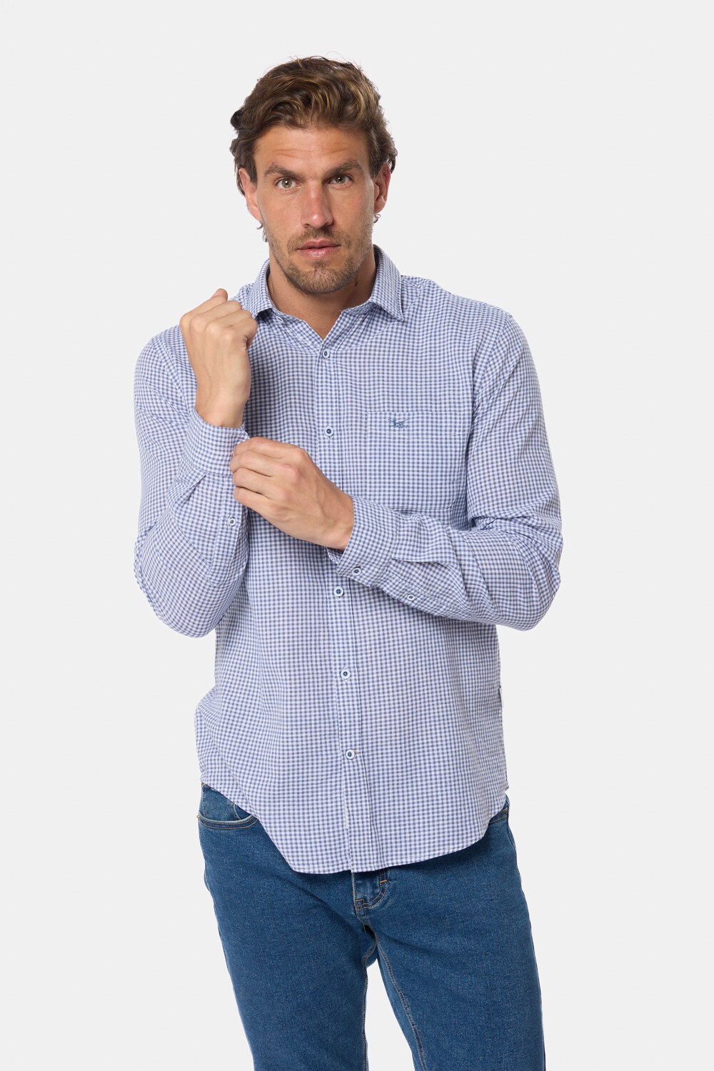 CAMISA DE LINO A CUADROS Azul
