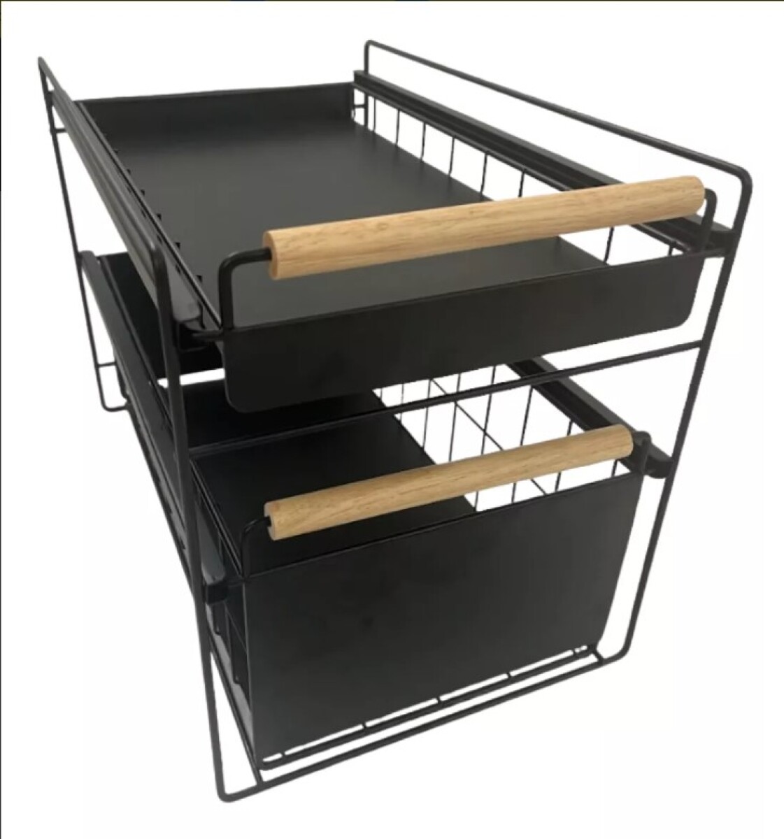 Estante Organizador Bajo Mesada Alacena Cocina 2 Cajones deslizantes y manijas madera IMBACK 