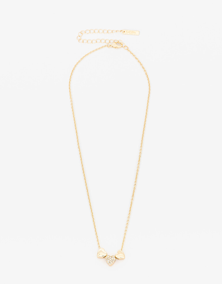 Cadena Corta con Dije Strass Collar Con Corazones - Dorado