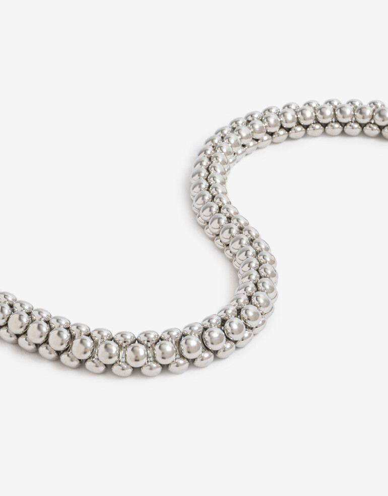 Collares Cortos Metal Collar Corto Bolones Metal - Plateado Rodio