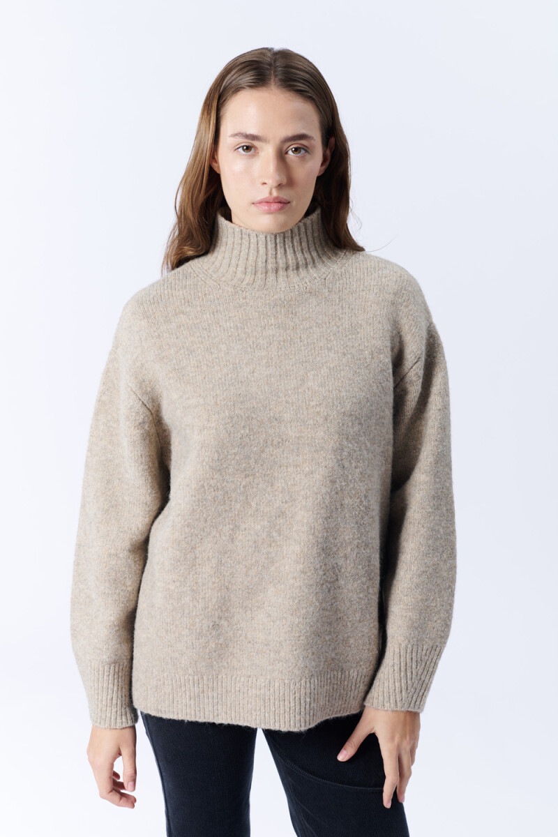 Polera de punto cuello tortuga Beige Melange