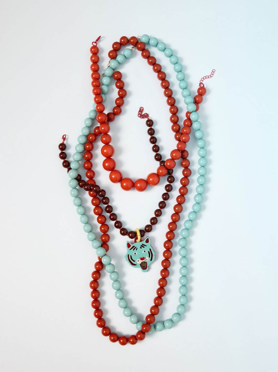 Collar De Cuentas Con Colgante Tigre - multicolor 